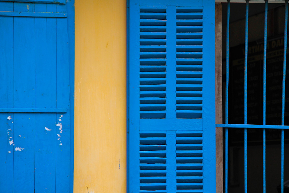 Yellow Wall Blue Shutters 1 Photography Art | Images by Simon
