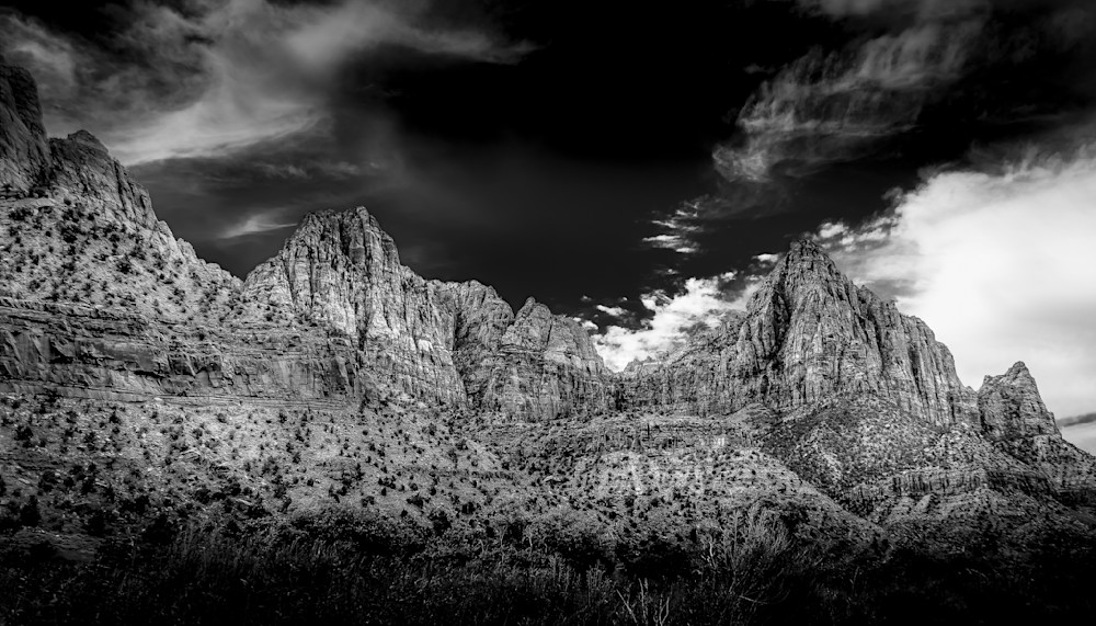 Johnson Mountain and The Watchman in Zion National Park in BW