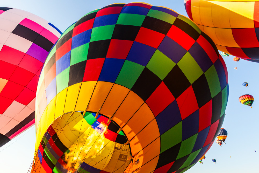 Setting up hot air balloons at the Albuquerque, New Mexico Balloon Fiesta, USA.