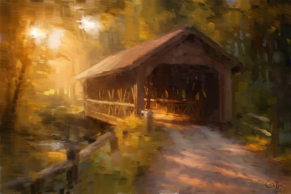 Rust and Radiance | Original Covered Bridge Painting by Olin Gillis