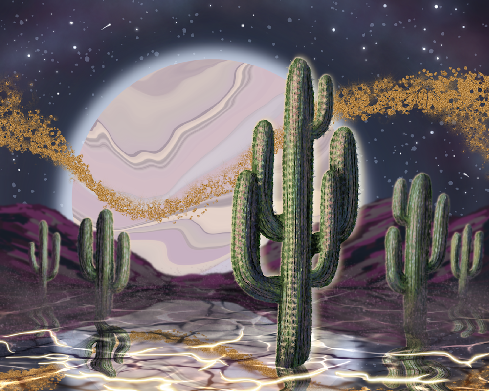 Where Planets Whisper to Cacti Fine Art Print, Contemporary Desert Wall Art