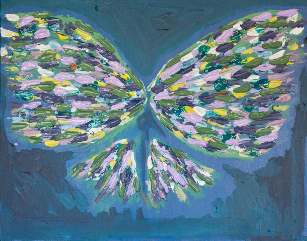 Abstract butterfly painting — colorful textured canvas with dynamic wing-like movement

