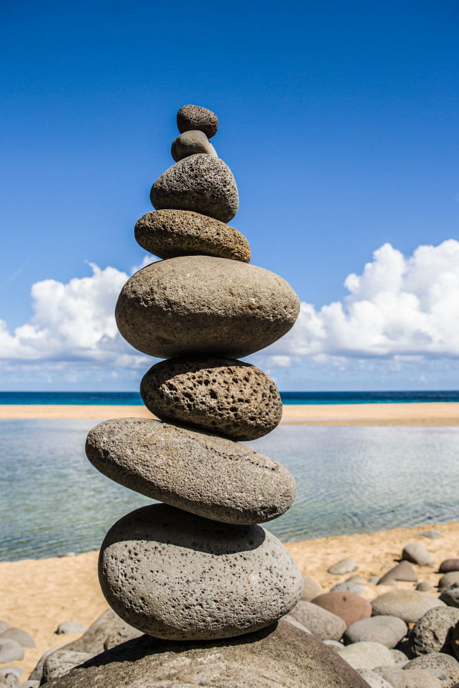 An impressive rock stack on Hanakapai Beach on the Na Pali Coast of Kauai, Hawaii