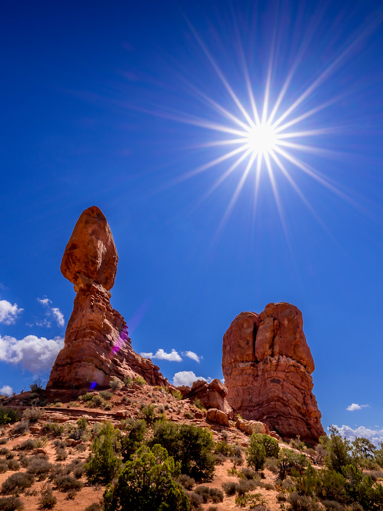 Sunrays over Balanced Rock in Arches National Park