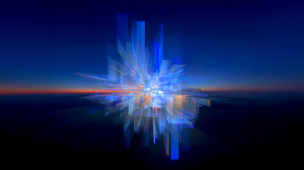 Blue Singularity Abstract Light Burst Wall Art