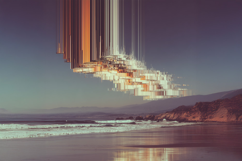 Signal Tide Glitch Seascape Wall Art
