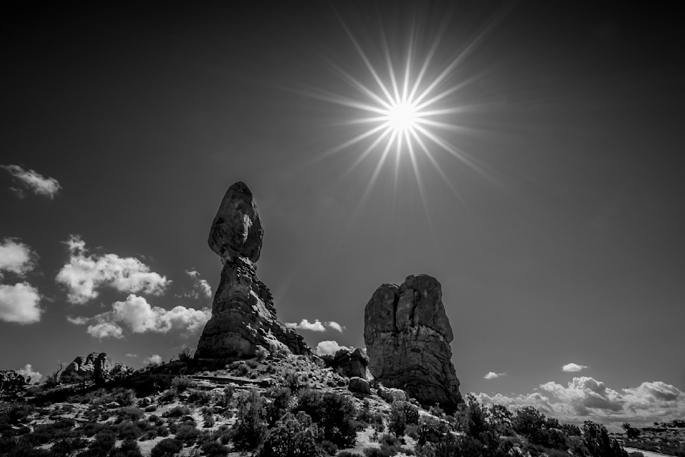 Sunrays over Balanced Rock in Arches National Park