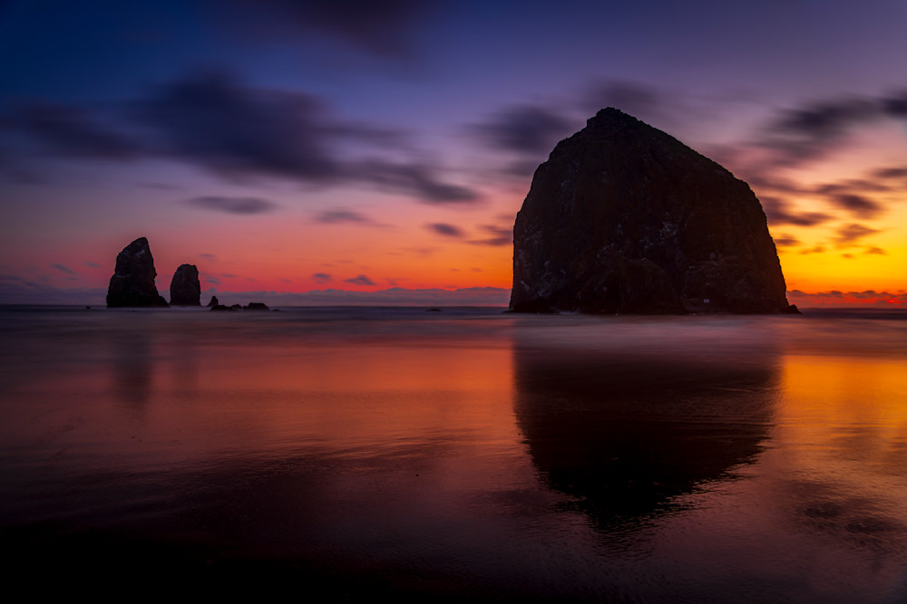 Sunset at Haystack Rock at Cannon Beach