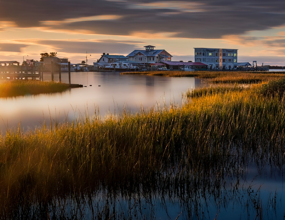 Southport NC Marsh Waterfront at Golden Hour – Fine Art Coastal Photography Print
