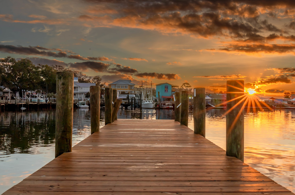 Sunrise Splendor on a Southport Pier – Golden Hour Yacht Basin Photography