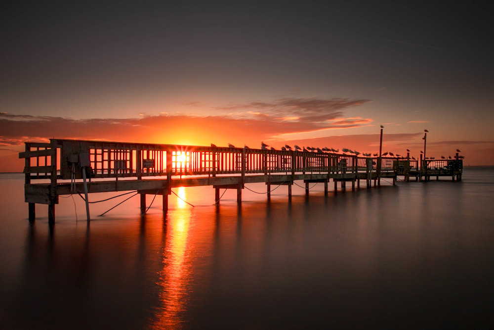 Dawn Watchers on the Broken Pier – Cape Fear River Sunrise by 910Photography
