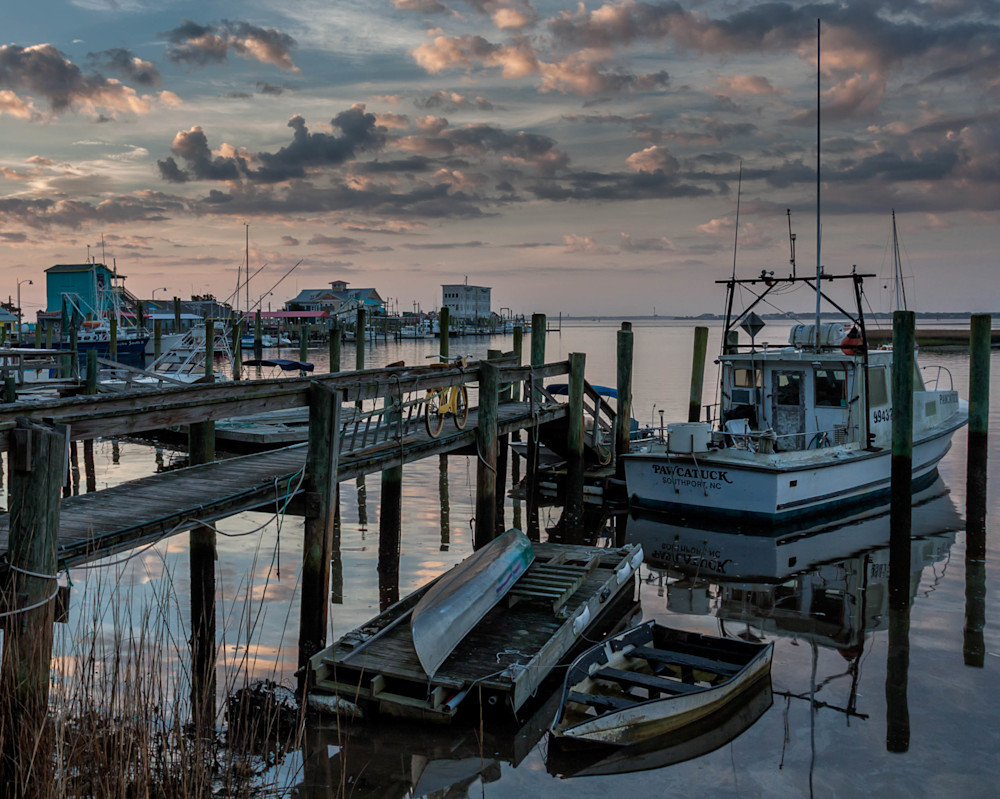 Morning Reflections: Fishing Boat in Southport Inlet – Coastal Cottage Wall Art & Nautical Décor