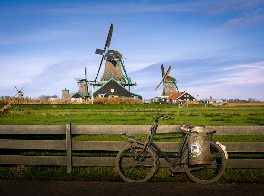 Zaanse Schans Windmills & Bicycle – Dutch Countryside Fine Art Photography | 910Photography