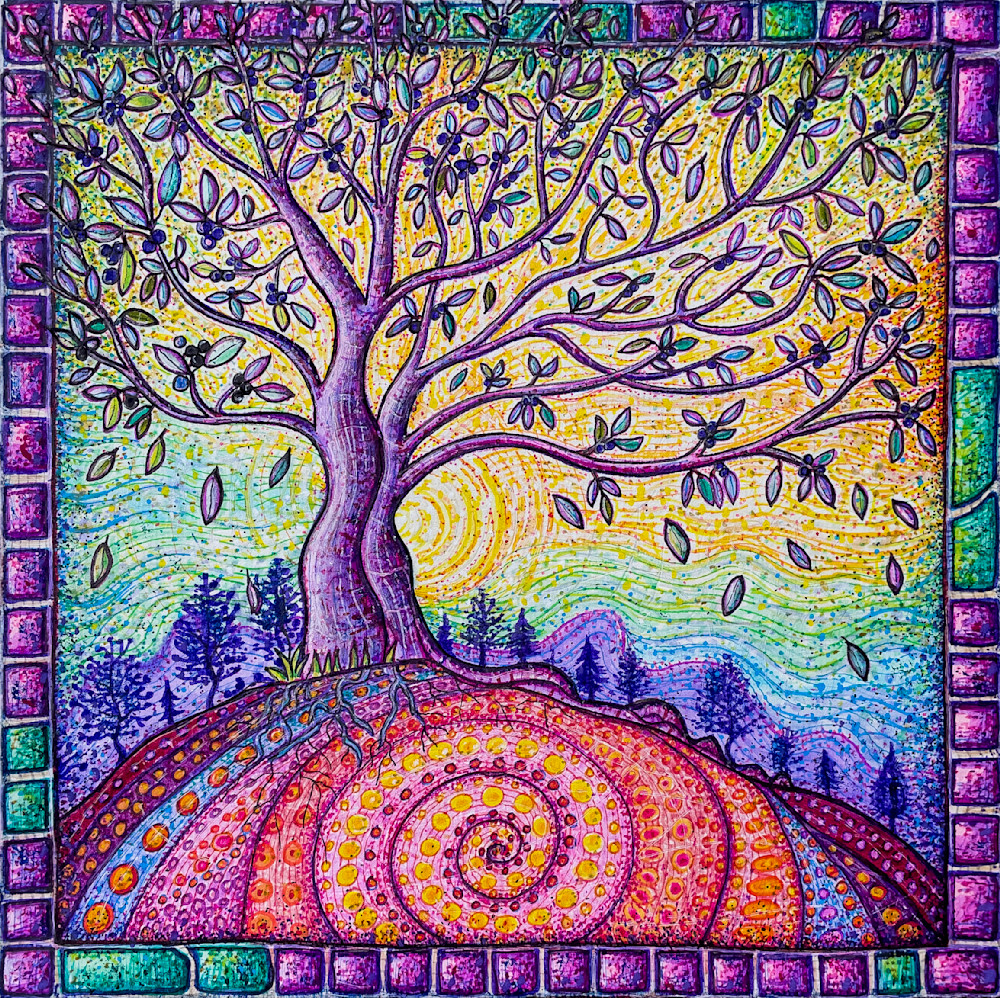 Olive Tree Crown Chakra Art Gift | Spiritual Italian Wall Art