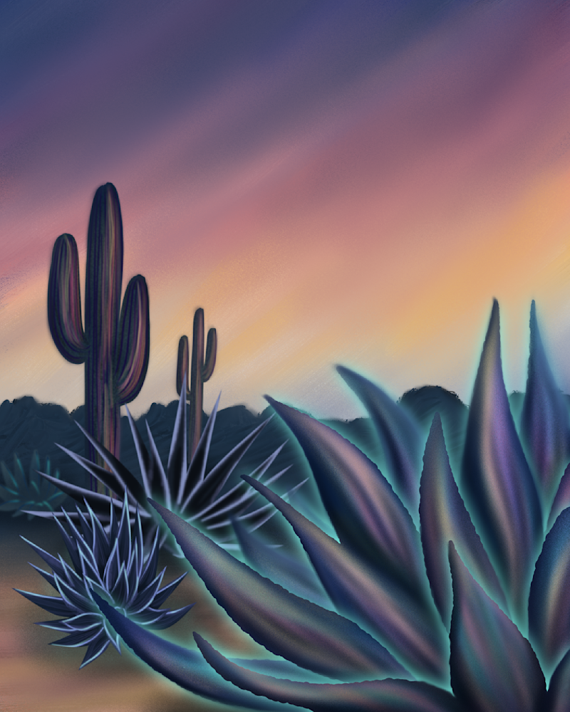 The Hour Between Warm and Cool – Neon Desert Wall Art | Arizona Desert Artwork