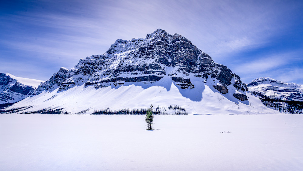Mount Thompson and Frozen Bow Lake in Banff
