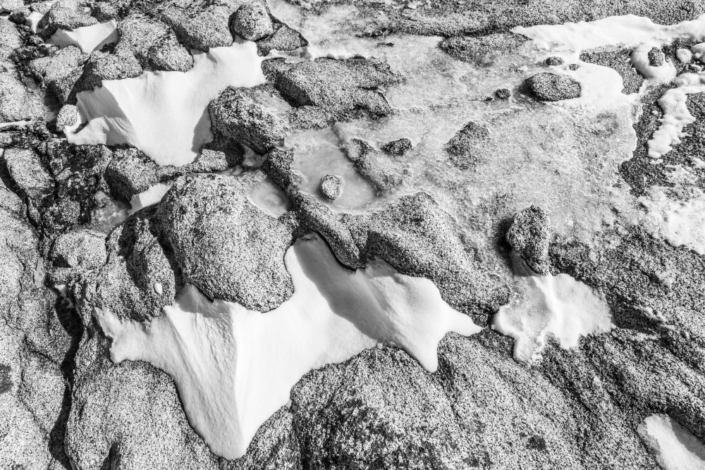 Detail of ice, snow and rock, Enchantment Lakes Wilderness Area, Washington Cascades, USA.