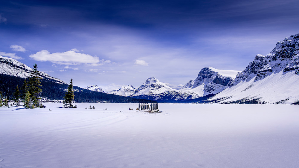 Panorama of Bow Lake and  Surrounding Mountains