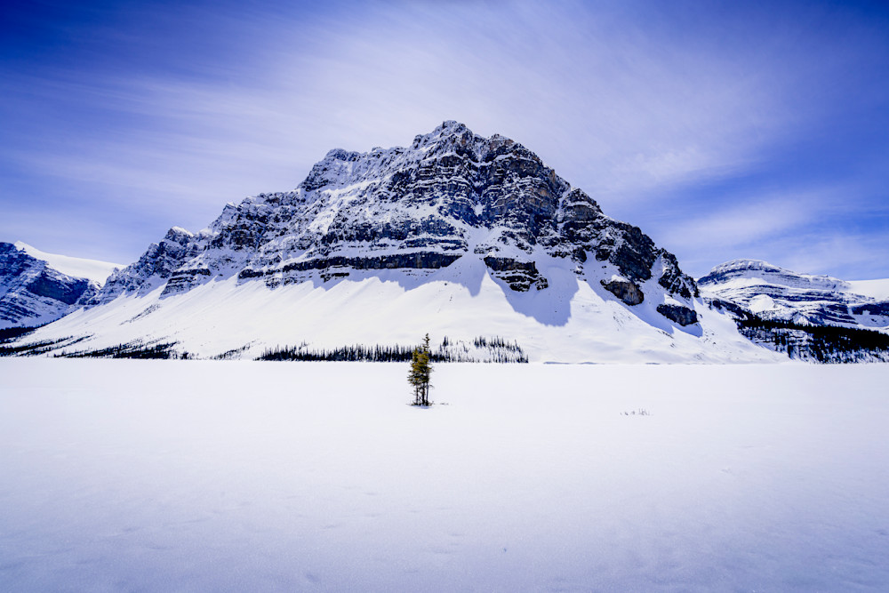 Mount Thompson and Frozen Bow Lake in Banff