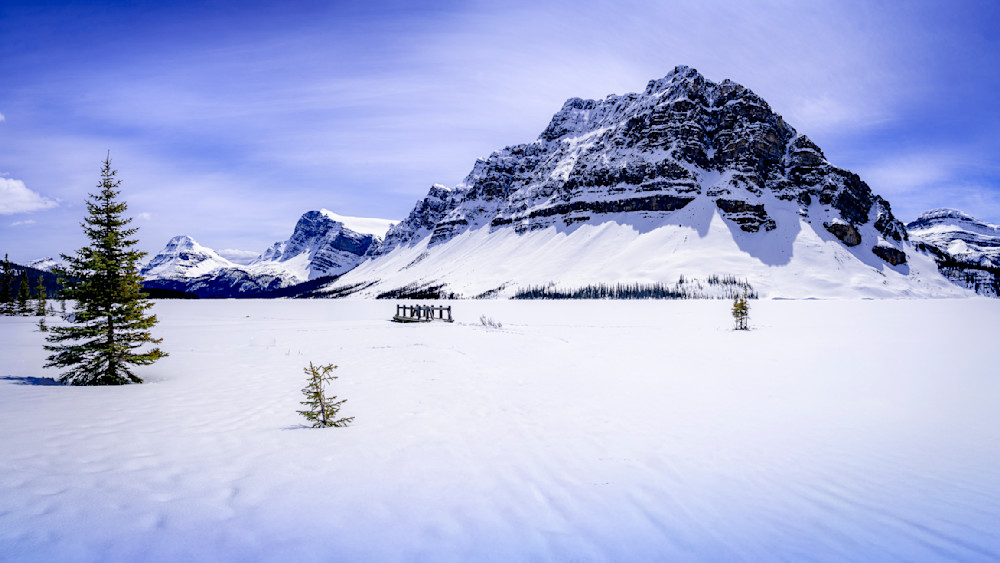 Mount Thompson and Frozen Bow Lake in Banff National Park