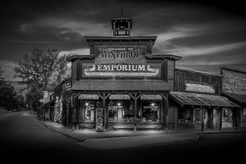 Western-style Buildings in the Historic Town of Winthrop, WA in BW - 5
