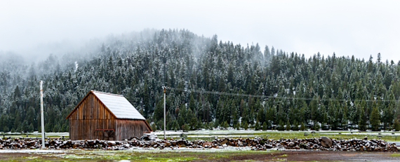 Snowy Barn in Childs Meadow Panoramic