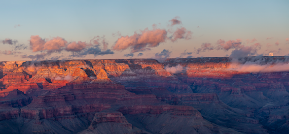 Sunset Panoramic of the Grand Canyon with Full Moon