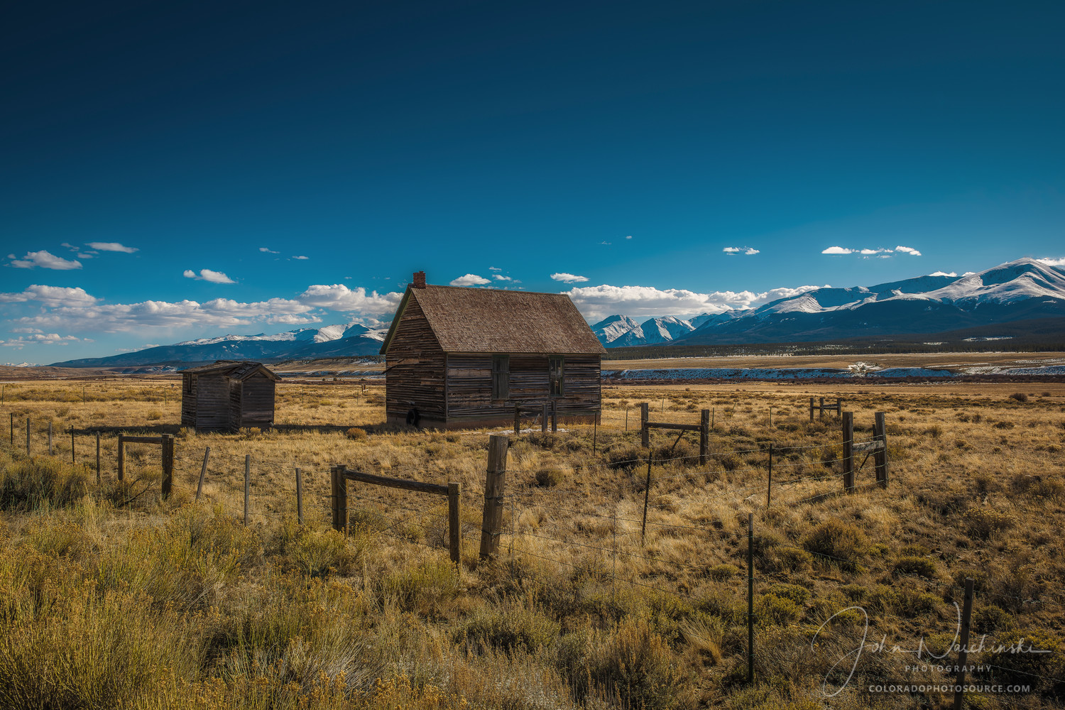 Landscape Photograph Old Ranch Farm Homestead with Outhouse