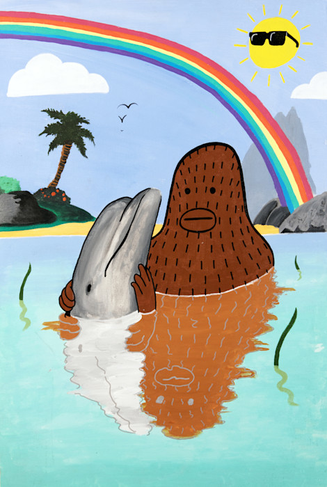 Frank_ape_-_intelligent_beings_-_dolphin_rainbow_painting_-_wet_paint_nyc_gallery_b9imvl