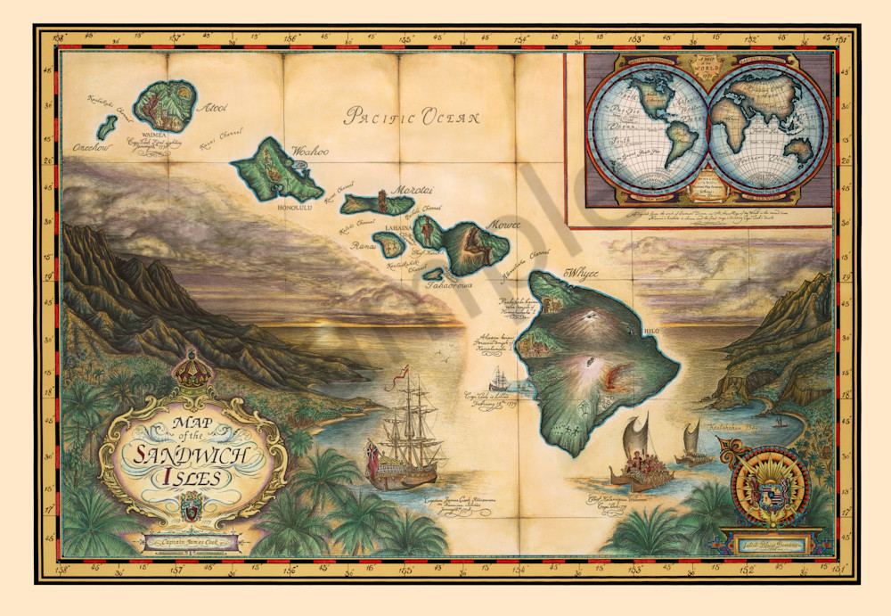 Historical Maps Sandwich Isles by Blaise Domino