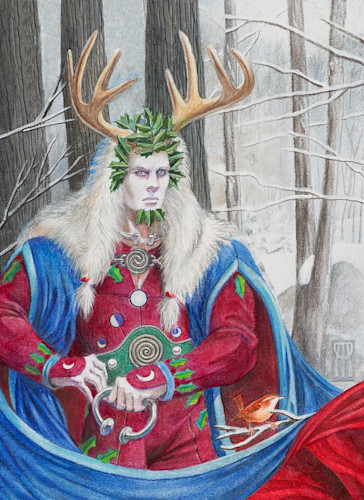 A2 Yule pagan canvas winter solstice gift yuletide pagan art shops print Celtic mythology holly king and oak king