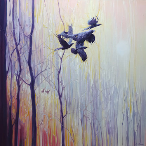 Ravens in outlet the Trees 16x20 Oil Painting Original