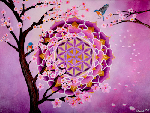 Seed of life purple mandala with blue birds lbocpl