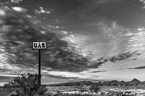 Gas sign arizona bw desert sky g0rk1i