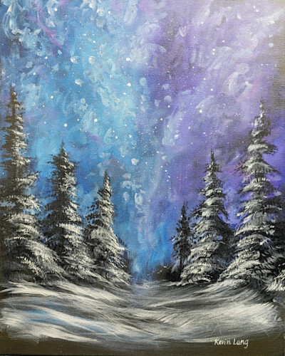 Winter Forest at Night - Landscape painting demo 