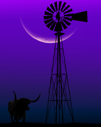 Windmill and cow and moon 8x10 xiulql