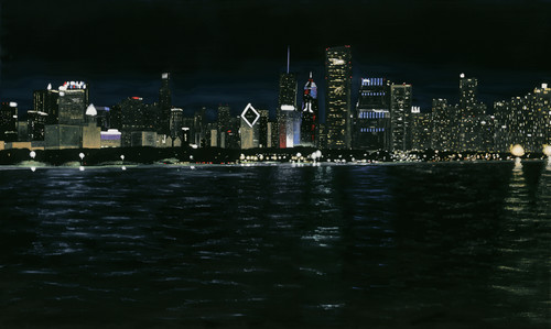 Chicago skyline at night 2020 print qjdeqp