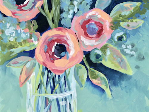 Large floral aqua flowers lighter 24 x 18 dmkdpv