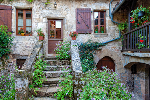Stone house autiore france horizontal with flowers f8smcx