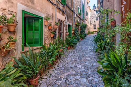 Mallorca and narrow street with greenery plants spain rg46zk