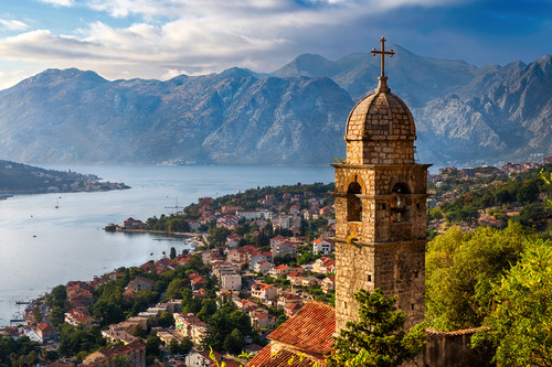 Kotor cityscape and church of our lady of remedy montenegro un3vvi