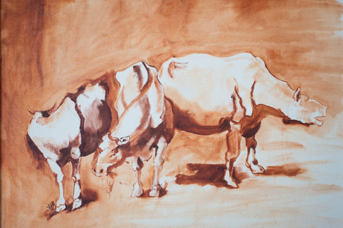 Bulls and cow 12x18 dljcci