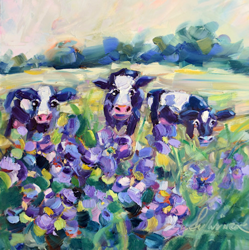 Sylvina rollins cows in the violets oil painting asf upload 1 17 2022 em1ope
