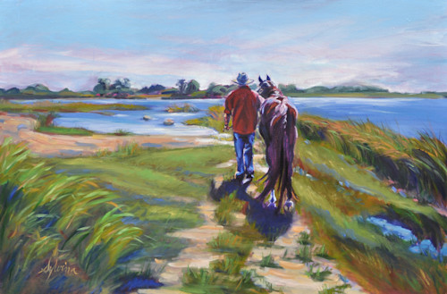 Bluff point col down sylvina rollins oil horse with cowboy bkpgjp