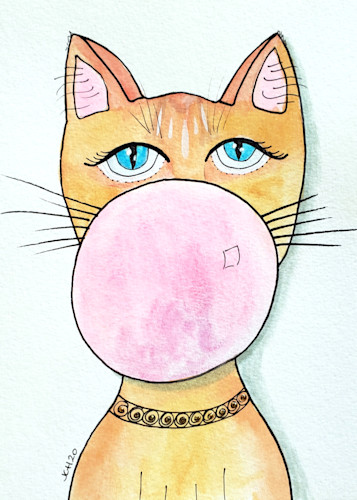 Ginger cat blows a bubble 5x7 owc4uw