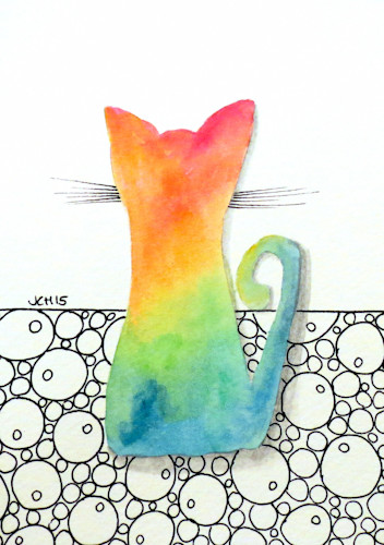 Tie dye kitten with bubbles 5x7 pufjmy