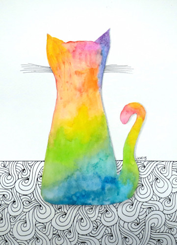Tie dye cat with swirls 9x12 dyylyb