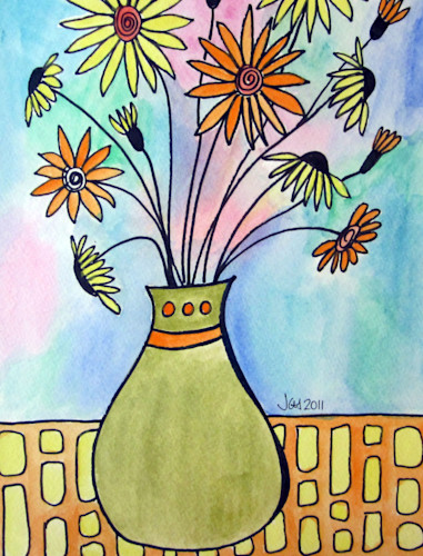 Watercolor flower vase 9x10.75 r2yxjf