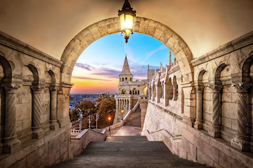 Fishermans bastion illuminated at the night hungary budapest mu9qcr