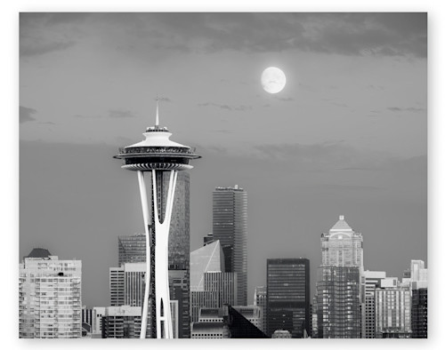 Moon over the space needle  seattle  washington topaz enhance fdjvov